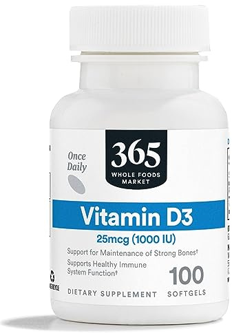 365 by Whole Foods Market, Vitamin D3 Softgels, 1000 IU, 100 CT