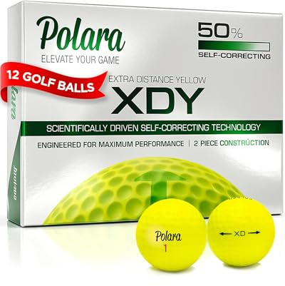 Polara Self-Correcting Golf Balls – 12 Pack Extra Distance Golfballs, Soft Feel, Anti-Slice & Hook Correction, Exceeds USGA Limits, Dimple Pattern, High-Performance Golf Balls for Men & Women - Yellow
