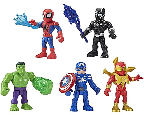 Marvel Super Hero Adventures 5-Inch Action Figure 5-Pack, Includes Captain America, Spider-Man, 5 Accessories (Amazon Exclusive)
