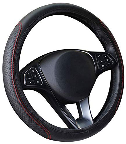Coprivolante per auto, in ecopelle, antiscivolo, colore: nero + rosso