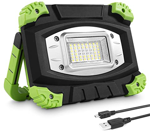 Lepro Led Akku Strahler, Wiederaufladbare Campinglampe aus Aluminium, 20W 2000 Lumen Arbeitsleuchte mit 5 Beleuchtungsmodi und 5200 mAh Powerbank, für Notfall, Camping