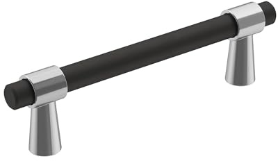 Amerock | Cabinet Pull | Polished Chrome/Matte Black | 3-3/4 inch (96 mm) Center-to-Center | Mergence | 1 Pack | Drawer Pull | Cabinet Handle | Cabinet Hardware