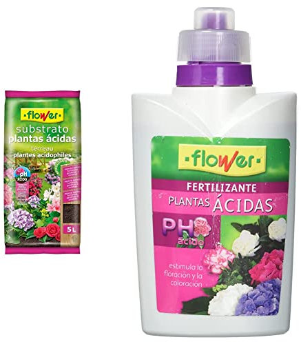 Flower Substrato Plantas Ácidas, 5 l, Color Marrón & 10544 - Abono líquido Plantas ácidas, 500 ml