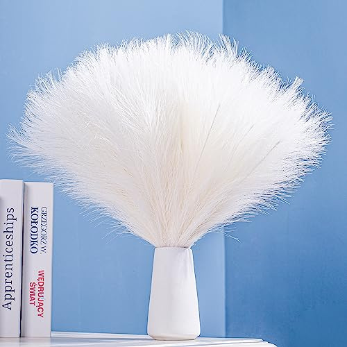 Bnecnet 10 st vitt Pampasgräs fluffigt – 45 cm falskt pampasgräs, dekor, små pampasgräs, fluffiga pompas, blomsterarrangemang och vasfyllmedel för boho, hem, bröllop, mors dag dekoration