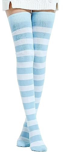 DRESHOW Extra Long Cotton Stripe Thigh High Socks Plus Size Long Stockings Over Knee Socks for Women