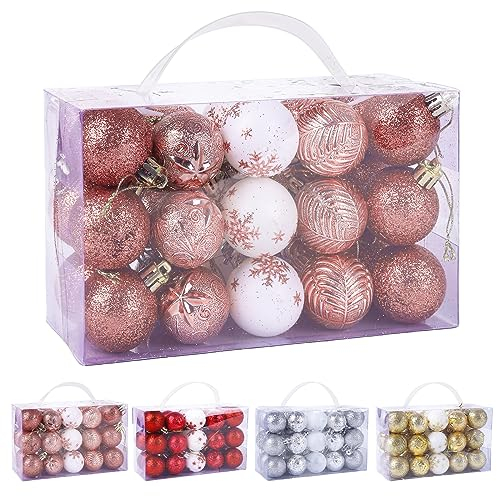 30 Stück Weihnachtsbaumschmuck Kugeln Set Gold Weihnachtskugeln Splitterfrei Luxus-Weihnachtskugeln Weihnachtskugel dekor Hängende Dekorationen für Weihnachtsbaum für Home Festival (Roségold)