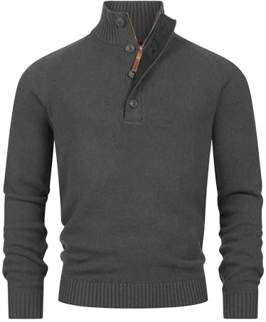 Indicode Herren INIsalu Pullover aus 70% Baumwolle mit Stehkragen | Strickpullover für Männer Raven, XL
