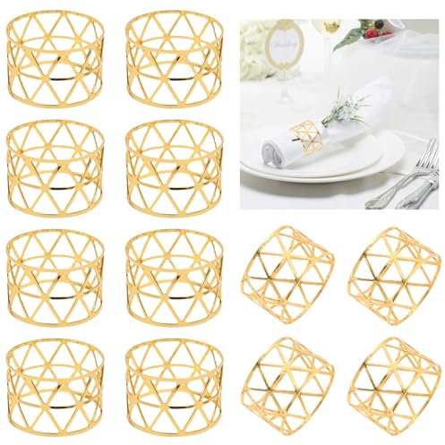 12 Stück Metall Gold Serviettenschnallen Vintage, Wiederverwendbar AushöHlen Serviettenschnallen für Jubiläum Weihnachten Neujahr Geburtstag Party Tischdekoration