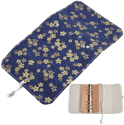 CRASPIRE Funda para Libro A6, Carpeta de 6 Anillas, Organizador de Tela con Cuerda, Flor de Cerezo, Flor Floral, Ola de Mar, Tela Protectora de Libro Lavable para Cuaderno, Diario, Libros