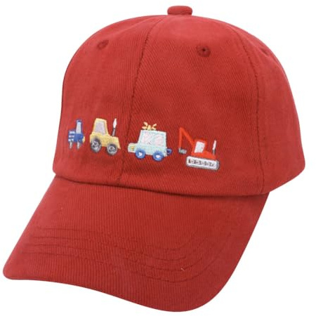 Charmante casquette de baseball pour enfants avec broderie de tracteur excavatrice réglable en coton délavé vintage drôle, Rouge, 2-8 Years