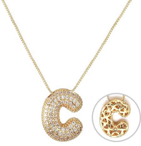RWQIAN Bubble bokstäver kedja silver/guld damer ballong initialer hahalsband bling zirkonia bokstäver hänge bubble bokstav A-Z smycken gåvor för kvinnor, Rostfritt stål, Ej tillämpbar