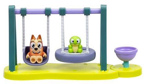 Bluey Mini Playsets, Turtleboy Playground Playset, Includes Articulated Wide-Eyed Bingo Figure and Turtleboy, Swing & Spin together on the Playground