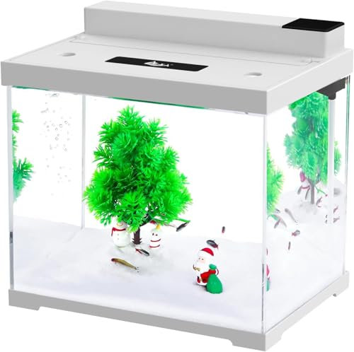 AQQA Aquarium Komplettset - 4 Farben LED Beleuchtung, Doppeltes Filtersystem, Pumpe und Fischfutter, 9L