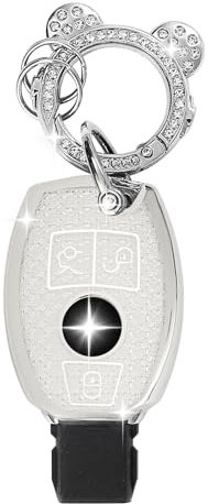 ZVRSUA Coque de Clé de Voiture pour Mercedes Benz,Joli Porte Clé Voiture en Argent Incrusté de Diamants,Accessoire Voiture Compatible avec Mercedes Benz AMG C E M S CLS CLA GLK GLA GLC GLE (Argent)