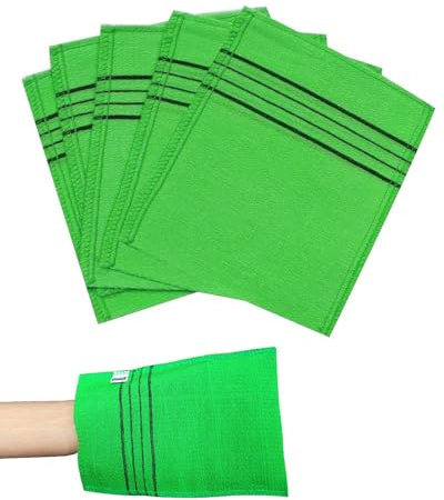 TPZORJX 5 Manoplas Exfoliantes Asiáticas de Doble Cara Guantes Exfoliantes Coreanos para Fregar Toalla Italiana para Eliminar la Piel Muerta Callos y la Ducha Accesorios de Baño Esponjas - Verde
