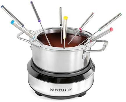 Nostalgia - Juego de ollas eléctricas de 8 tazas para queso y chocolate, 8 tenedores codificados por colores, control de temperatura, utensilios de cocina y electrodomésticos para Hors d'Oeuvres y