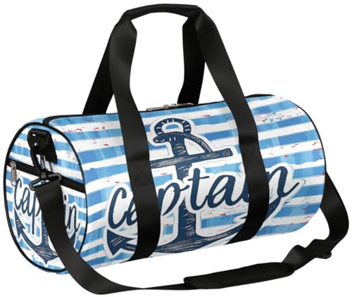 Mexpekil Seesack mit Schuhfach, wasserdicht, Kruzifix-Anker, nautisches Thema, blaue horizontale Streifen, Reiserucksack für Fitness, Fitnessstudio, Wochenendausflüge, Kruzifix-Anker, nautisches