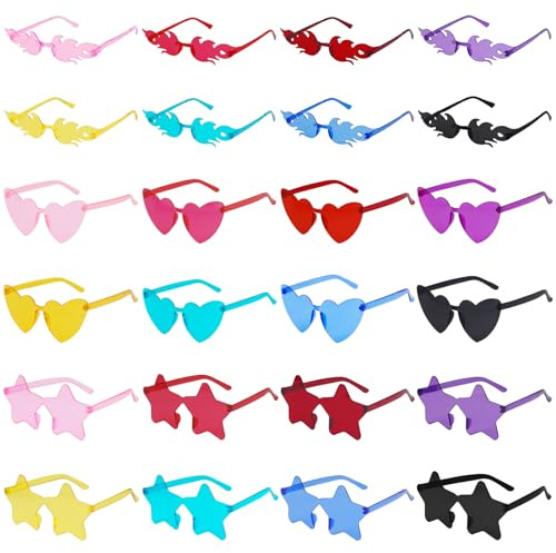 VirtuGro 24pcs Occhiali Fiamma Stella Occhiali da Donna Occhiali Festa Gadget Compleanno Adulti Divertenti Colorati Addio al Nubilato Gadget Carnevale