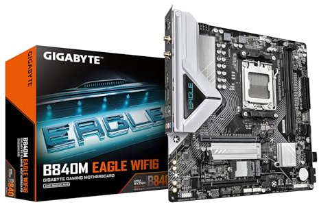 GIGABYTE B840M EAGLE WIFI6 moderkort - AMD Ryzen 9000 CPU:er, 5+2+2 faser VRM, upp till 7600MHz DDR5(O.C), 1xPCIe 4.0 + 1xPCIe 3.0 M.2, Wi-Fi 6, 2.5GbE LAN, USB 3.2 Gen 1