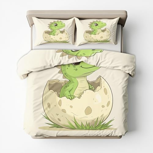 Generico Copripiumino Singolo Bambino Dinosauri, Set di Biancheria da Letto in Microfibra 2 Pezzi, Parure Copri Piumino 135x200 e 1 Federa 50x80 con Cerniera VZJ44