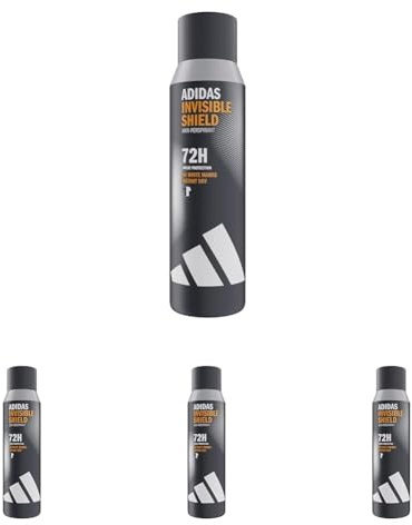 adidas Déodorant spray anti-transpirant Invisible Shield pour homme, Parfum boisé, Protection 72 heures, Doux pour la peau, Formule vegan, 150 ml (Lot de 4)