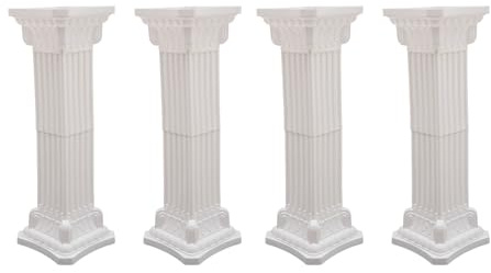 Ueukpeea 2/4 Pcs Plastic White Wedding Party Roman Pillar, Stripes Roman Column Pedestal Artistic Roman Column Statue Party Flowerpot Holder Pillars for Decoration(4PCS 1703)