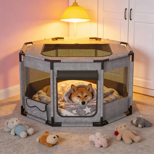 LZQ Parc pliable pour animaux de compagnie, chien, chat, chiot - Cadre en PVC - Enclos pour animaux de compagnie - Enclos pour chiens, chats, petits animaux - Octogonal, taille L