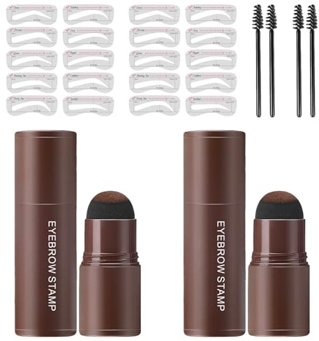 2 Eyebrow Stamp Kit, Incluidos Plantilla Sello Ceja, Polvo De Cejas Y Cepillo Para Ceja, Puede Crear 10 Formas De Cejas Diferentes, Resistente Al Agua Y De Larga Duración (Marrón Oscuro)