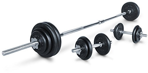 Marcy Juego de Mancuernas estándar de Hierro Fundido de 50 kg, con Mancuernas de 152 cm y Mancuernas, con Discos, Plata, Talla única