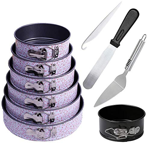 Non-stick Springform Pan Set,7 Sizes of High-carbon Steel Cake Pans, Leak-proof Bakeware Cheesecake Pan with Quick Release Clips & Removable Bottom (Set-1)