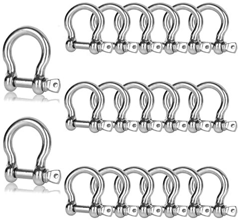 YOUNTHYE 20 PCS Stainless Steel M6 Screw Shackle 1/4 Inch Chain Shackle Bow Shackles Clevis Heavy Duty Screw Pin Shackles for Anchor, Towing, Off Road Recovery