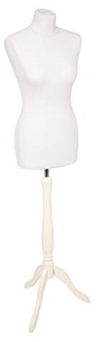 fella4stores Basic Schneiderpuppe, Damen Schneiderbüste aus PU Schaum, XS (32/34) mit Überzug und Holz-Dreibein, Weiß, in Höhe verstellbar, ideal für Kleiderpräsentation & Dekoration