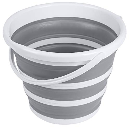 Brookstone Collapsible Bucket, Foldable Cleaning Bucket with Handle, Household Essentials Cleaning Basin and Dust Mop Bucket, Collapsible Wash Basin for Car Cleaning, [2.6 Gal. 10L] Round, White