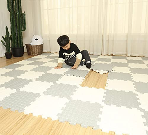Skrsila 18 Puzzle Eva Schaumstoff Baby Puzzlematte Krabbelmatte Kinderspielteppich Spielmatte rutschfest Bodenschutzmatte 30 x 30 x 1,2 cm, Trainingsmatten Yogamatten Weiß + Grau