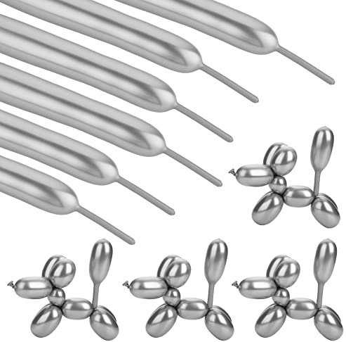 50 Pcs 260 Long Metallic Silver Balloons - Latex Modeling Twisting Balloons for Birthday, Wedding, Engagement, Anniversary, Christmas, Festival, Party Decoration