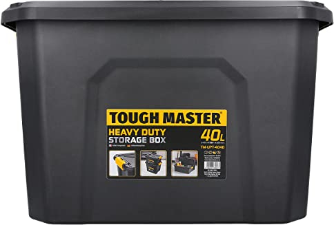 TOUGH MASTER Storage Box 40 litres Durable Plastic Reinforced Construction Secure & Stackable Design Waterproof Dustproof Box Chest Latches Versatile for Tools, Toys, Craft Equipment