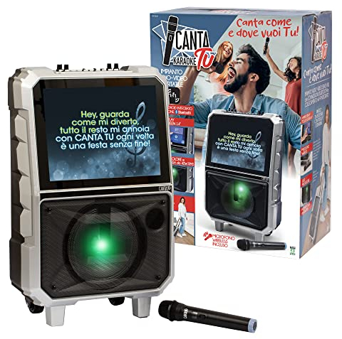 Canta Tu Karaoke 2022, komplettes professionelles Karaoke, tragbares Audio-Videosystem mit WLAN-Mikrofon, Touchscreen 14 Zoll, WLAN, Lautsprecher 40 W RMS, 4 Stunden Ladezeit, 2 Funkfrequenzen