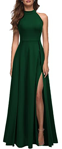 MUSHARE Women's Halter Neck Sexy Split Cocktail Party Maxi Long Formal Dress Green