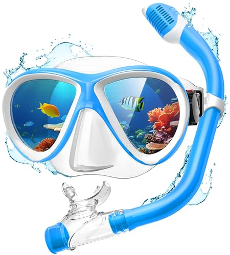 Findway Schnorchelset Kinder, Taucherbrille Kinder für Jungen Mädchen,Schnorchelmaske 180°Panorama Verstellbares Silikonband Anti-Leck Tauchmaske für 3-14 Jahre