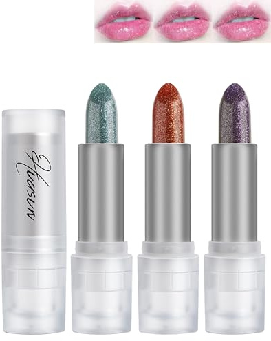 Rouge à Lèvres Changeant de Couleur Magique, Lot de 3 Rouge a Levre Rose Gloss Pailleté, Hydratant Longue Durée Nutritif Baume à Lèvres, Vegan & Cruelty-Free,Soin Naturel des Lèvres Pour Femmes Filles