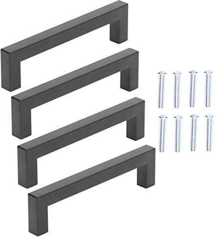 Qukaim Quadratische Schrankgriffe, 4er-Set, Schrankgriffe, quadratisch, Edelstahl, Küchenschrank, Schreibtisch, Schublade, klein, schwarz, 12 x 12 x 160 mm