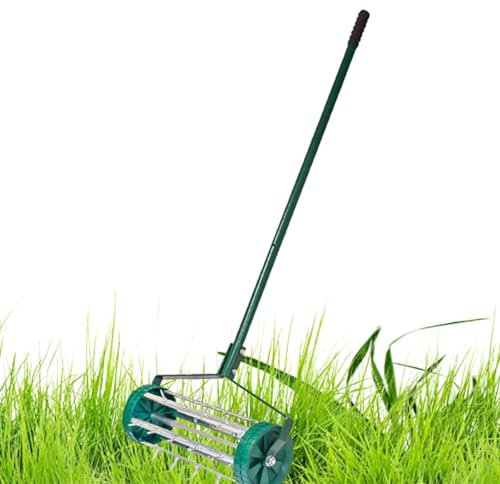 Aireador para – Perforadora para césped rodante, escarificador para césped manual para cargas pesadas | Dientes rotativos – Pull de acero Herramientas de jardín para césped, aireador para césped