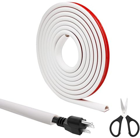 Scettar Type D Blanc 3M Goulotte Passe Cables(15 * 10mm) Auto-adhésif,Goulotte de câble en PVC Souple,Goulotte Electrique,goulotte Passe Cable et Ciseaux