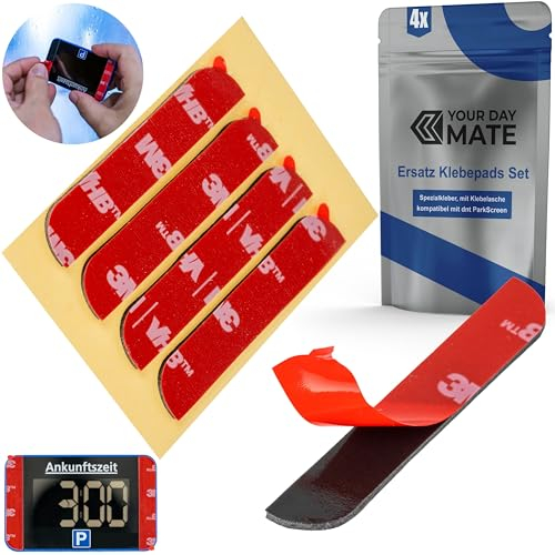 Ersatz Klebepads Set, 4 Stück, kompatibel mit dnt ParkScreen DNT000022 elektronische Parkscheibe, doppelseitiger Spezialkleber für Windschutzscheibe, Parkuhr Aufkleber Kit, Parking Disc Klebesticker