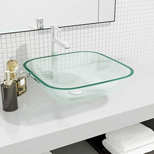 ShGaxin Lavabo de Vidrio, Lavabo sobre Encimera, Lavamanos para Baños, Lavabo Baño, Mueble Lavabo, Muebles De Baño, Transparente 42x42x14 cm