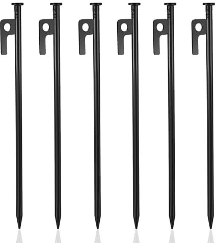 6 STK Zeltheringe 30 cm, Zeltheringe Camping Erdnägel, Metall Zelt Heringe Stahl Stark, Zelt-Heringe Stahl, Erdnägel Häringe mit Haken, Zelt Häringe Bodenanker Heringe für Camping Outdoor Wandern