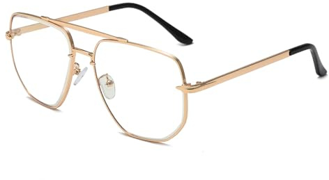 Long Keeper Lunettes de Soleil Pilote Homme Femme Lunette de Soleil Métal Oversize Lunettes Double Pont Pilote Vintage Unisexe UV400, 60 MM (Doré Monture - Transparente Lentilles)
