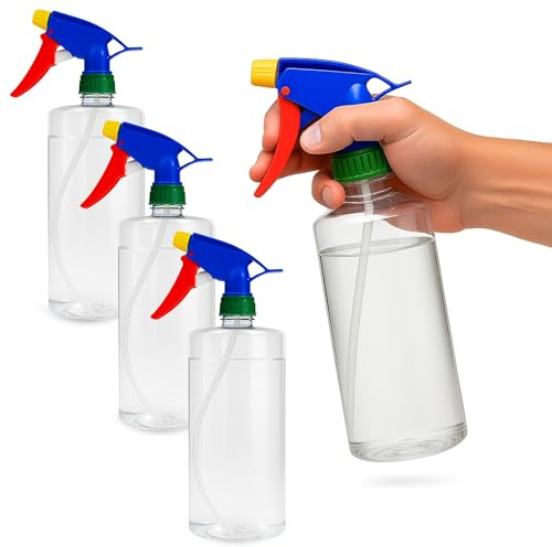 Pulverizador fino de plástico, rociador de plástico, Botella de limpieza, Atomizador Agua, Apto para Regar Plantas de Jardín, Limpieza, Peluquería, Longitud 31 cm, Plástico, 3 unidades, 1000 ml