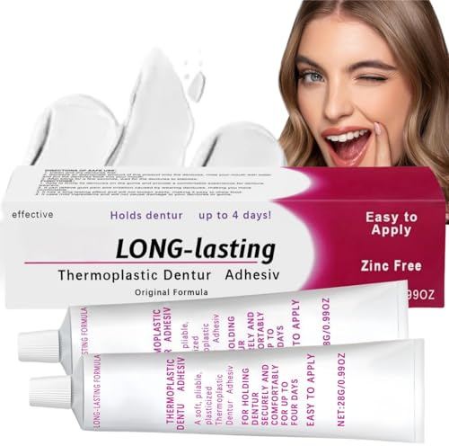 2PCS Thermoplastic Dent/ure Adhesive,Thermoplastic Den/ture Cushion Adhesive,De/nture Adh/esive Fixative Cream,Den/ture Repair Kit,Non-Glue Dent/ure Adhes/ive,De/ntal Glue Teeth Repair