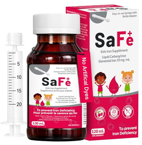Safe+ Liquid Iron Supplement for Kids & Infants, 10 mg/mL, Carbonyl Iron Liquid, Gentle on Stomach, No Artificial Sweeteners or Dyes, Great-Tasting Cherry Flavor, 4 oz